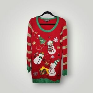 United States Sweaters Red Festive Snowman ugly Sweater dress size M